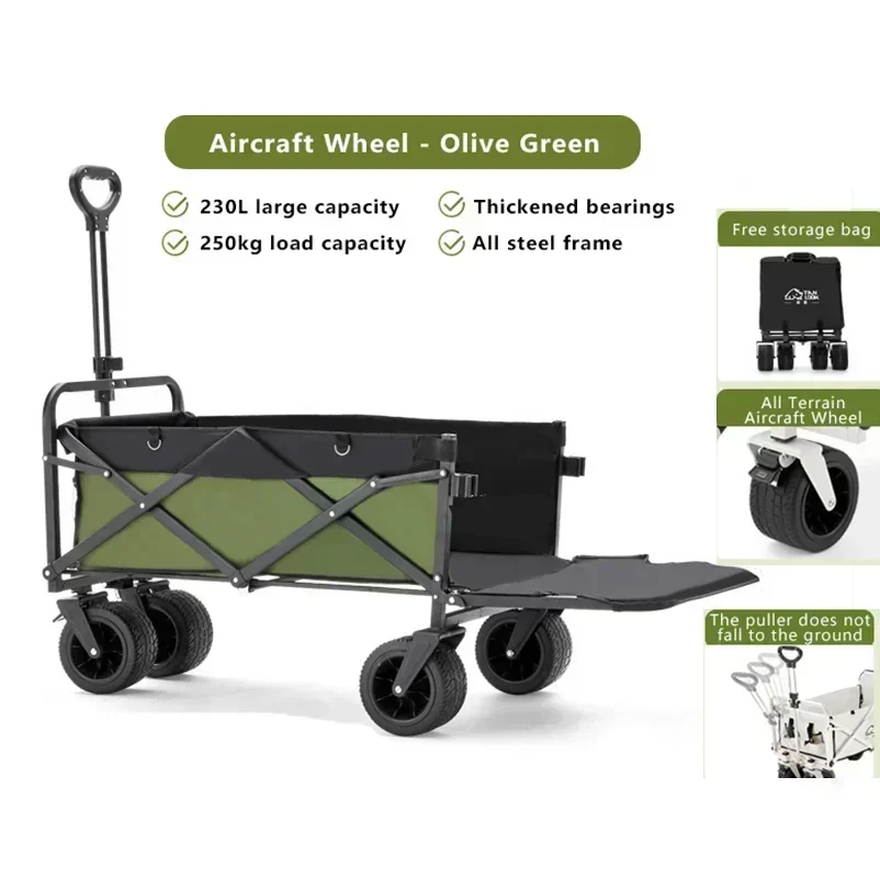 Camping Aircraft Wheeled Trolley Outdoor Foldable Manual Trolley Portable Outdoor Camping Trailer Pull Rod Rear