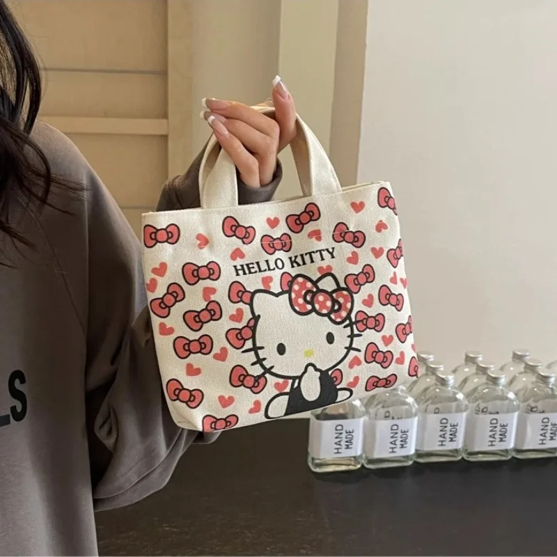 MBTI Cute Handbags for Women Canvas Cartoon Hello Kitty Kawaii Shoulder Bag Small Casual Fashion Designer Ladies Crossbody Bag