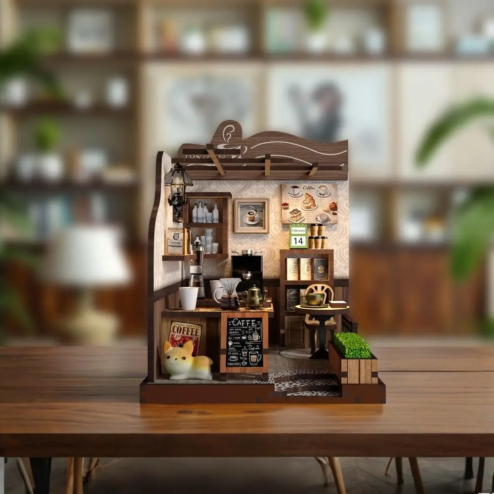 Country Cafe Style DIY Miniature Dollhouse Kit Stress Relief Snap-fit design Coffee Shop Model Handmade Gift 3D Wooden Puzzle