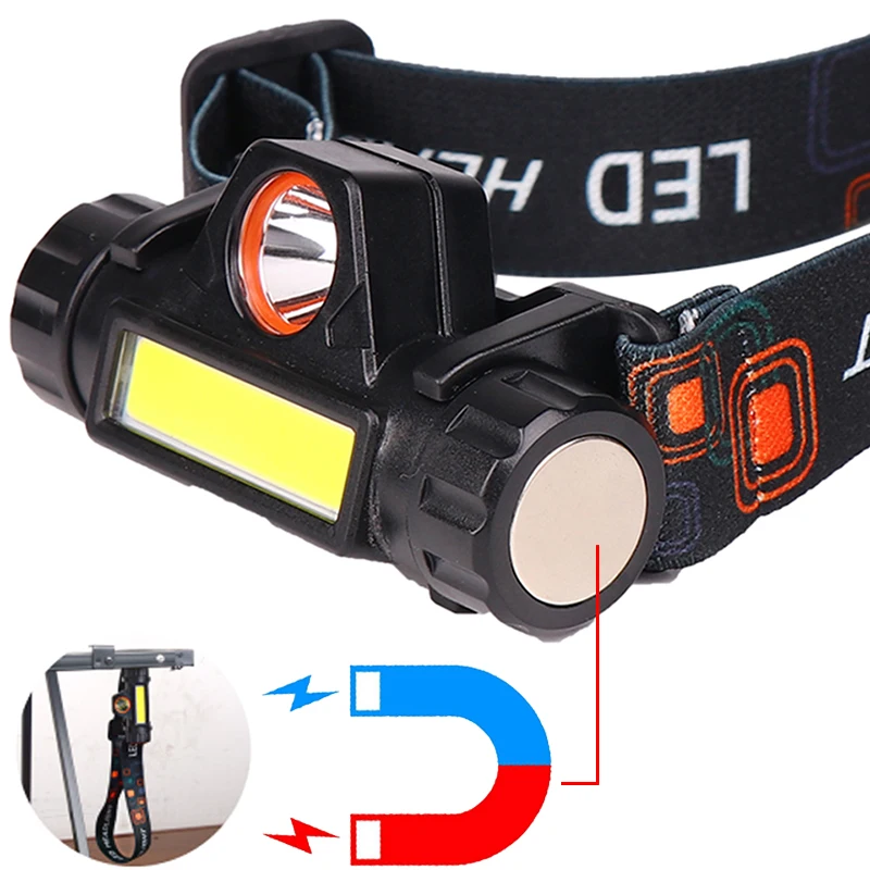 Portable XP-G Q5 Headlamp Head Lamp Headlight Waterproof 2500lm Cob Led Built in Usb Rechargeable 18650 Battery Working Light