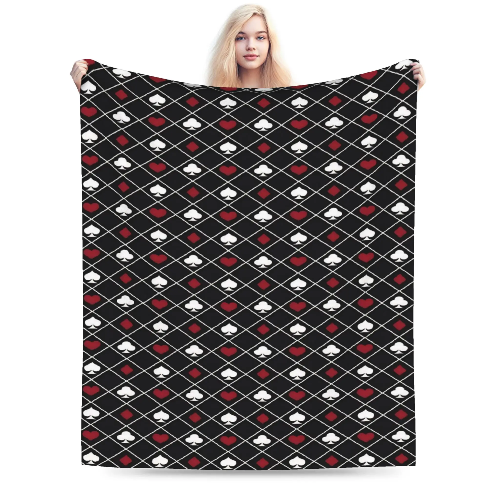 New Arrival Playing cards suit symbols Blanket Lightweight Thin Coral Fleece Plush  Relax Throw Blanket Machine Washable