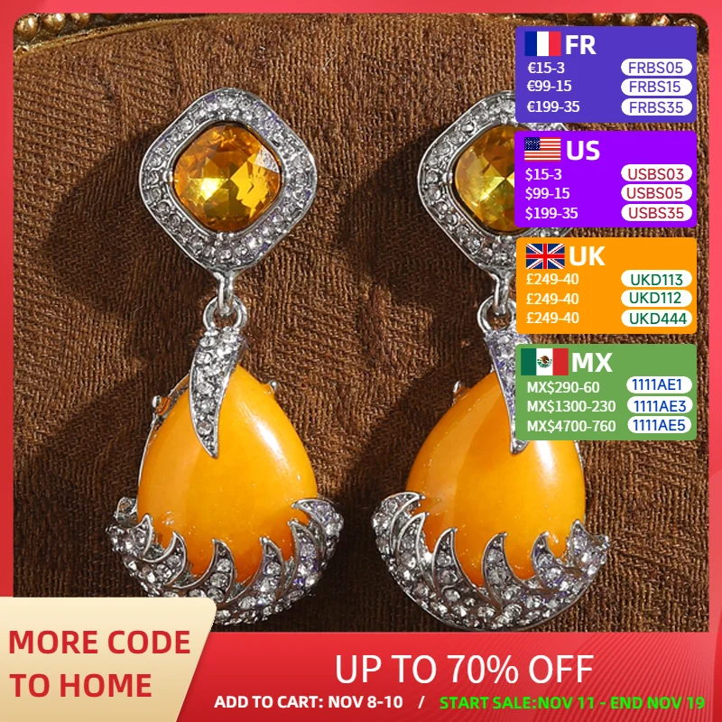 

Vintage Yellow Natural Stone Drop Earrings Square Crystal Rhinestones Pendant High Quality Luxury Dubai Jewelry 2025 Trends