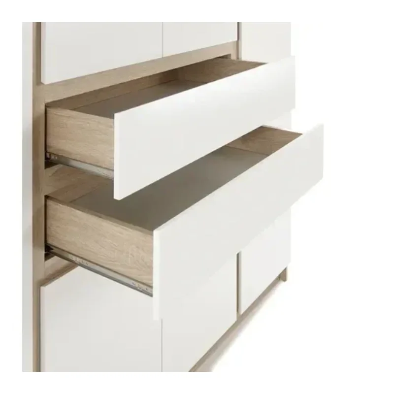 Armário de móveis eficiente e de alta qualidade com 6 portas de carvalho e guarda-roupa branco brilhante com 2 gavetas para quarto