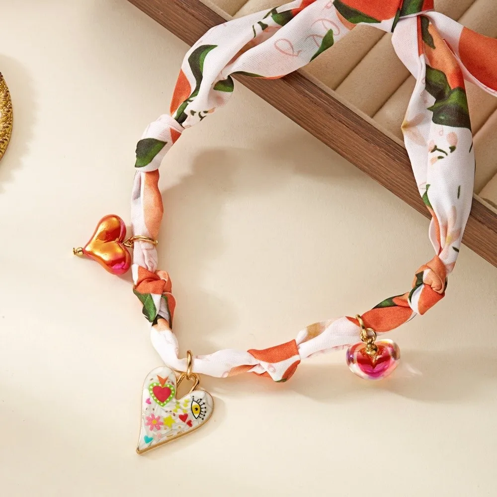 Fashion Strawberry Scarf Cherry Sunflower Ribbon Choker Colorful Pendant Gifts