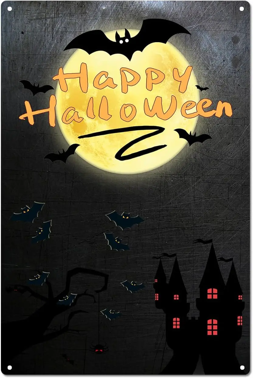 Happy Halloween Signs Vintage Metal Tin Signs Darkness Signs Iron Paiting Wall Decor Halloween Signs for Club Bar Home Kitchen M