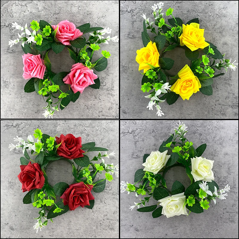 23cm künstliche Rosen Kerzen ringe künstliche Blumen kränze für Kerzenhalter Geburtstags feier Kerzenhalter Hochzeits dekoration