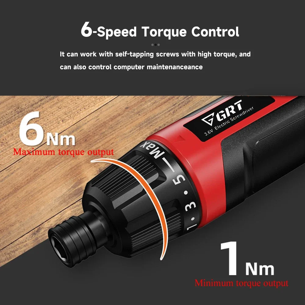 Electric Screwdriver 3.6V 2000mAh Li-ion Battery High Torque Manual LED Light Precision Mini Rechargeable Screwdriver Power Tool