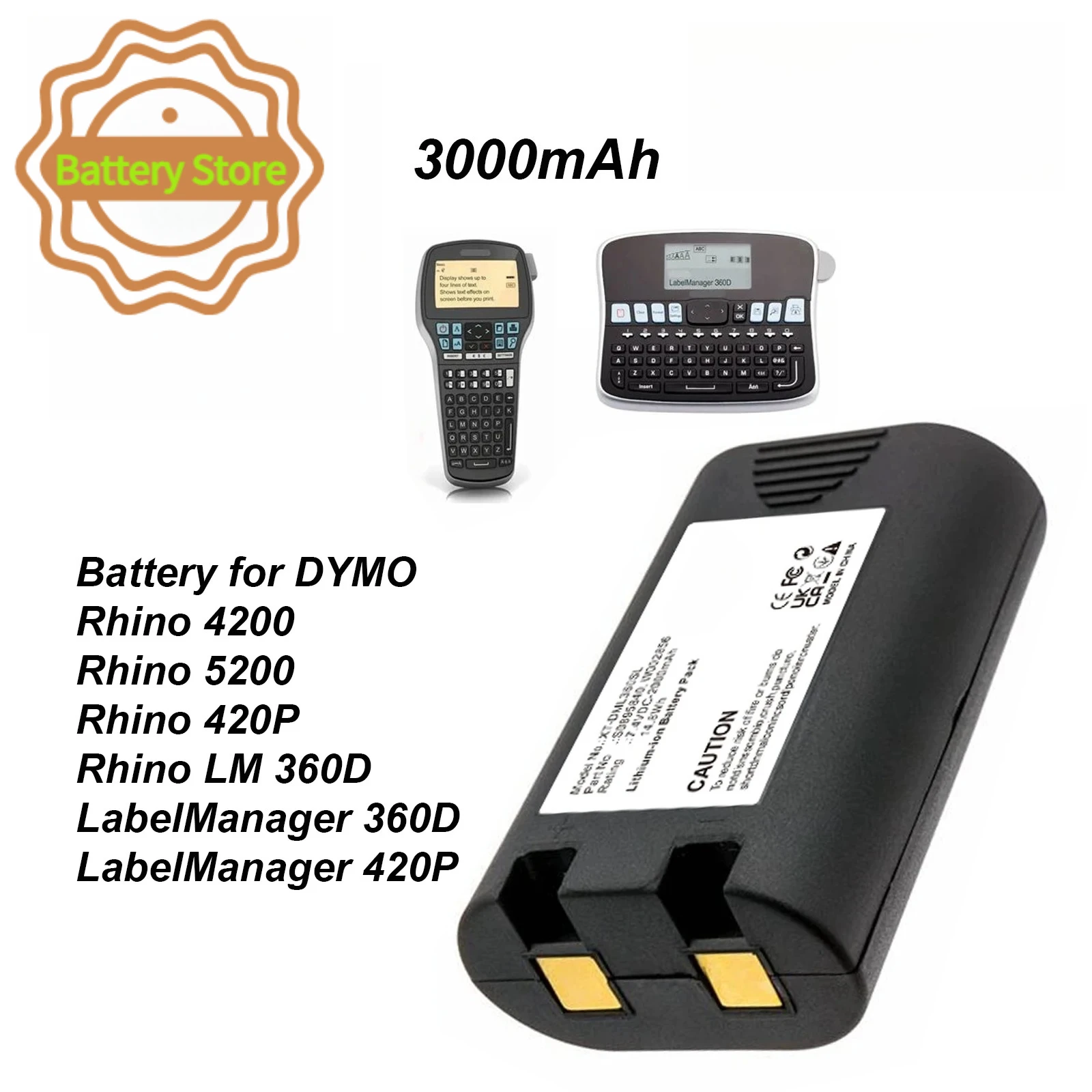 2000mAh Portable Printer Battery For DYMO LabelManager 360D, LabelManager 420P, LM360D, LM420P, R5200, Rhino 4200, Rhino 420P
