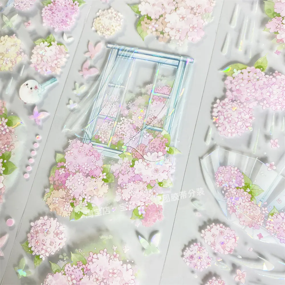 Zhao Xi Summer Sweet Pink Flower Shiny Shell Effect Vintage Stickers for Scrapbooking DIY Craft