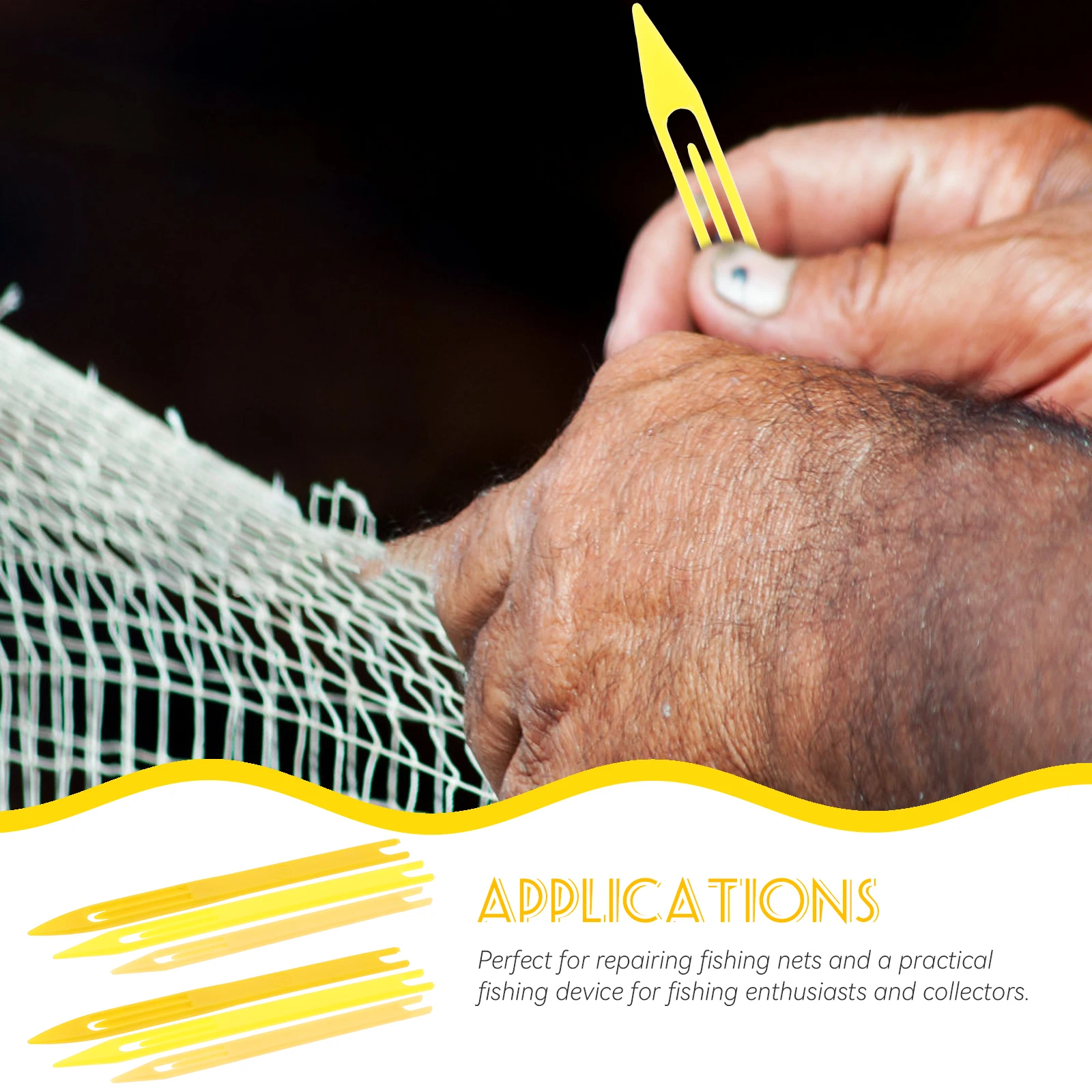 

40pcs Fishing Net Mending Shuttles Kit Yellow Sewing Tool Repair Weaving Needle Plastic Durable Lightweight Portable