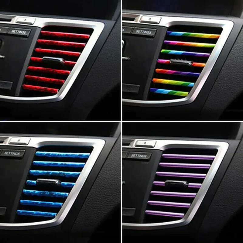 10 Peças de Acessórios Coloridos para Carro, Faixa Decorativa Cromada para Saída de Ar Condicionado Interno, Decoração Prateada para Carro