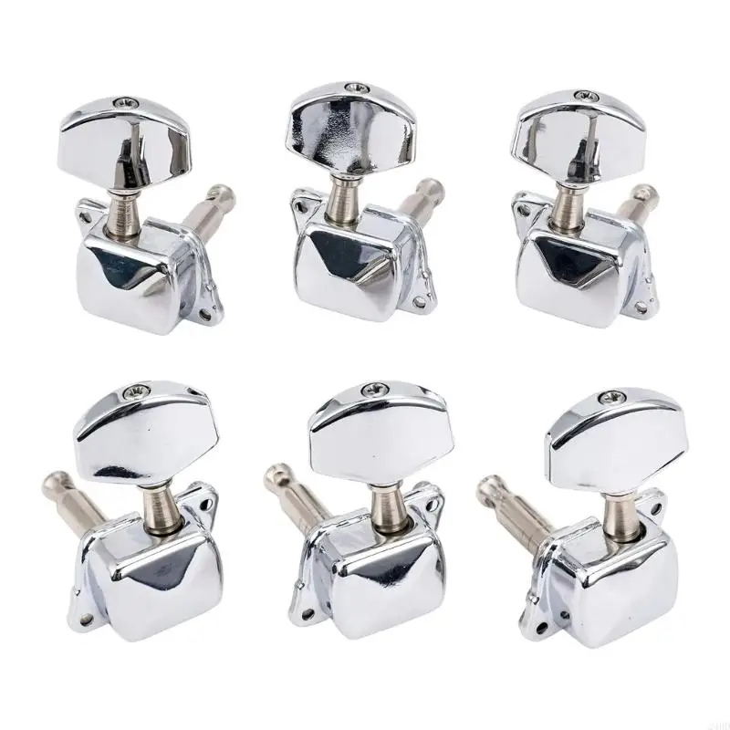 6Pack Semi Closed Machine Head Tuners Tuning Pegs Keys with Big Button for Acoustic Electric Guitar, Chrome 24BD