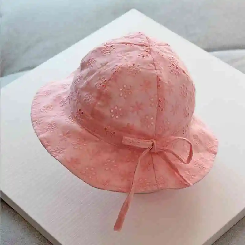 Bows Baby Bucket Hat Summer Thin Breathable Infant Girls Sun Hats Cotton Hollow Soft Toddler Panama Cap