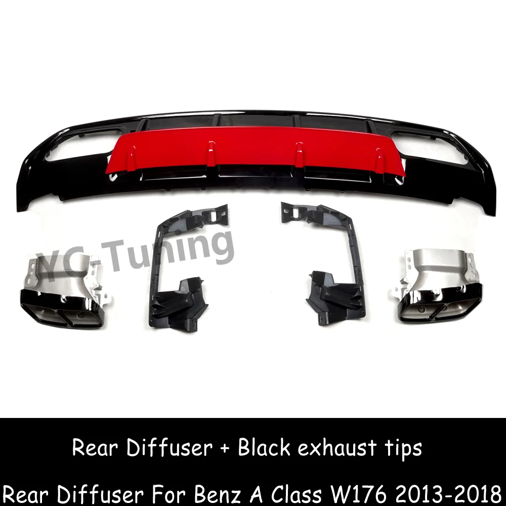 W176 A45 Style Rear Bumper Diffuser & Exhaust Tips for Mercedes Benz A Class W176 A160 A180 A200 A250 AMG Sport Rear Diffuser