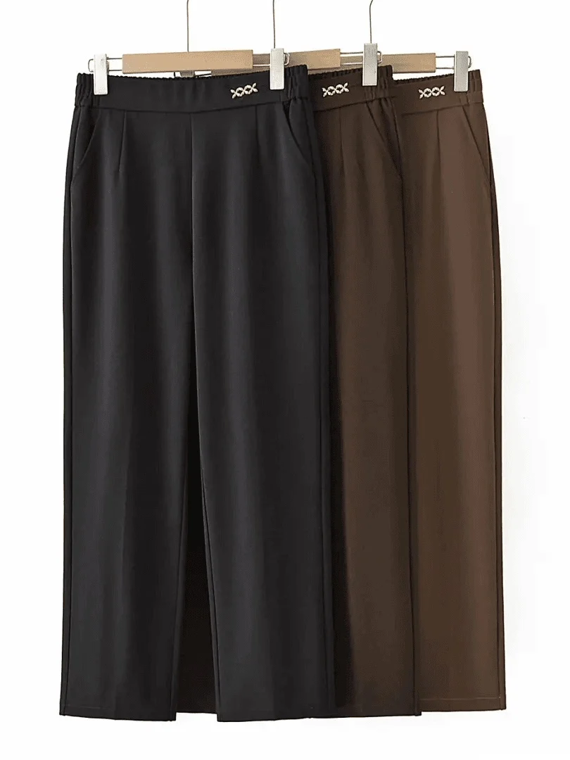 Thickened Fleece Lined Loose Straight Leg Pants for Middle-Aged And Elderly Women Autumn Winter New Style Casual Slimming Mom...