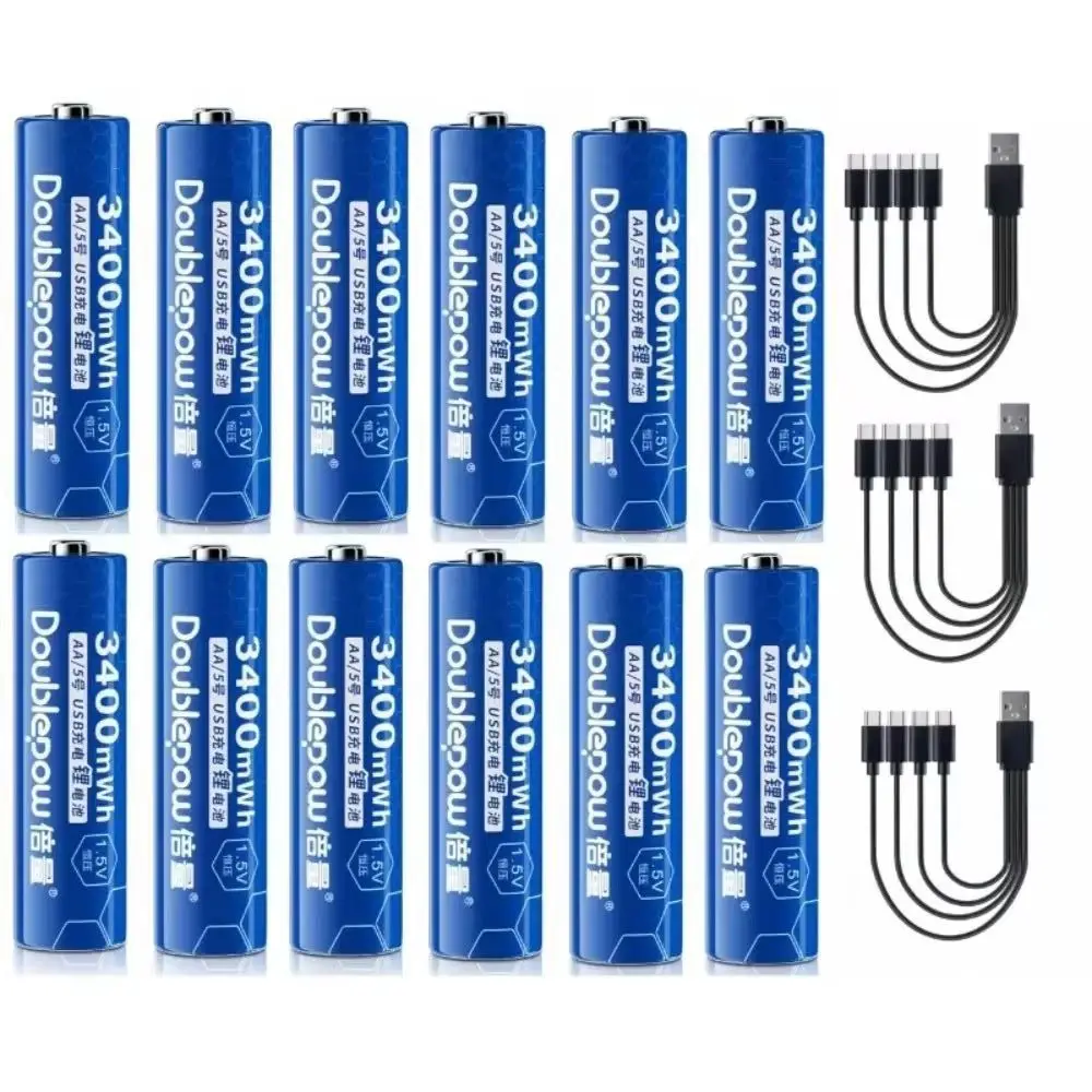12pcs/lot 1.5V AA rechargeable battery 3400mWh USB lithium-ion battery alarm clock door lock toy game handle battery
