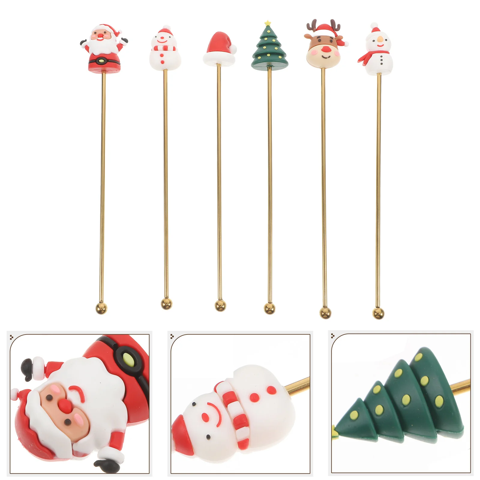 

6 Pcs Stainless Steel Stirring Rod Stirrers Swizzle Sticks Reusable Christmas Decoration Coffee Drink Mixes