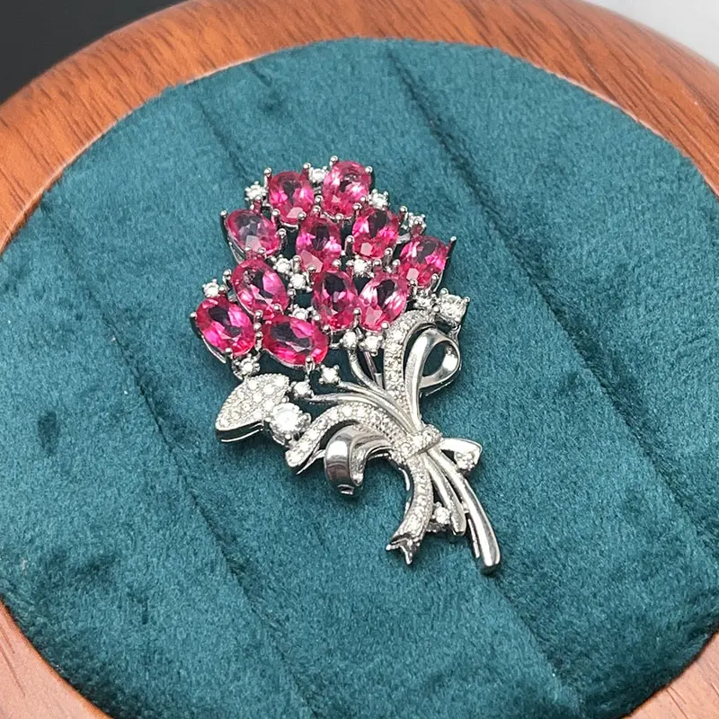 

Брошь из серебра 925 пробы для вечеринки, 11 шт., натуральный розовый топаз, голубой топаз, брошь, модная серебряная брошь с драгоценными камнями
