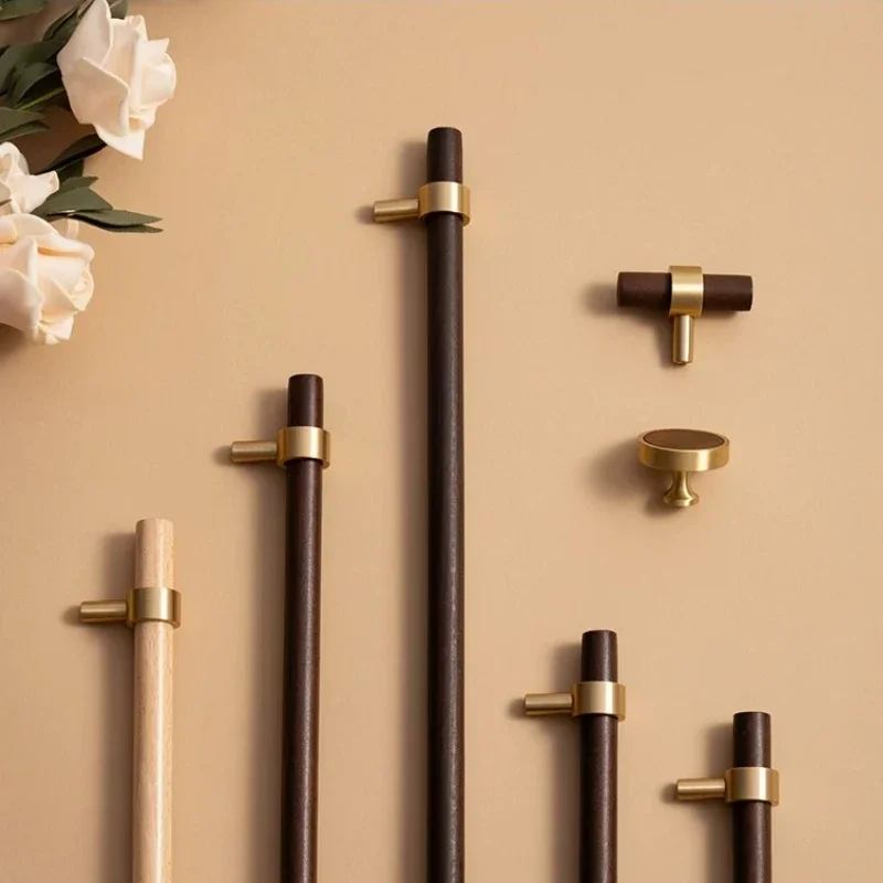 yesBrass Furniture New Chinese Style Walnut Wood Pulling Technique Antique Style Solid Wood Wardrobe Cabinet Door Drawer Handle