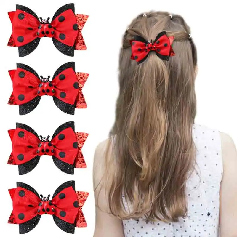 

ncmama 2Pcs Ladybug Bow Hair Clip Cute Glitter Ladybird Hairpin for Baby Girl Barrette Side Clip Kids Headwear Hair Accessories