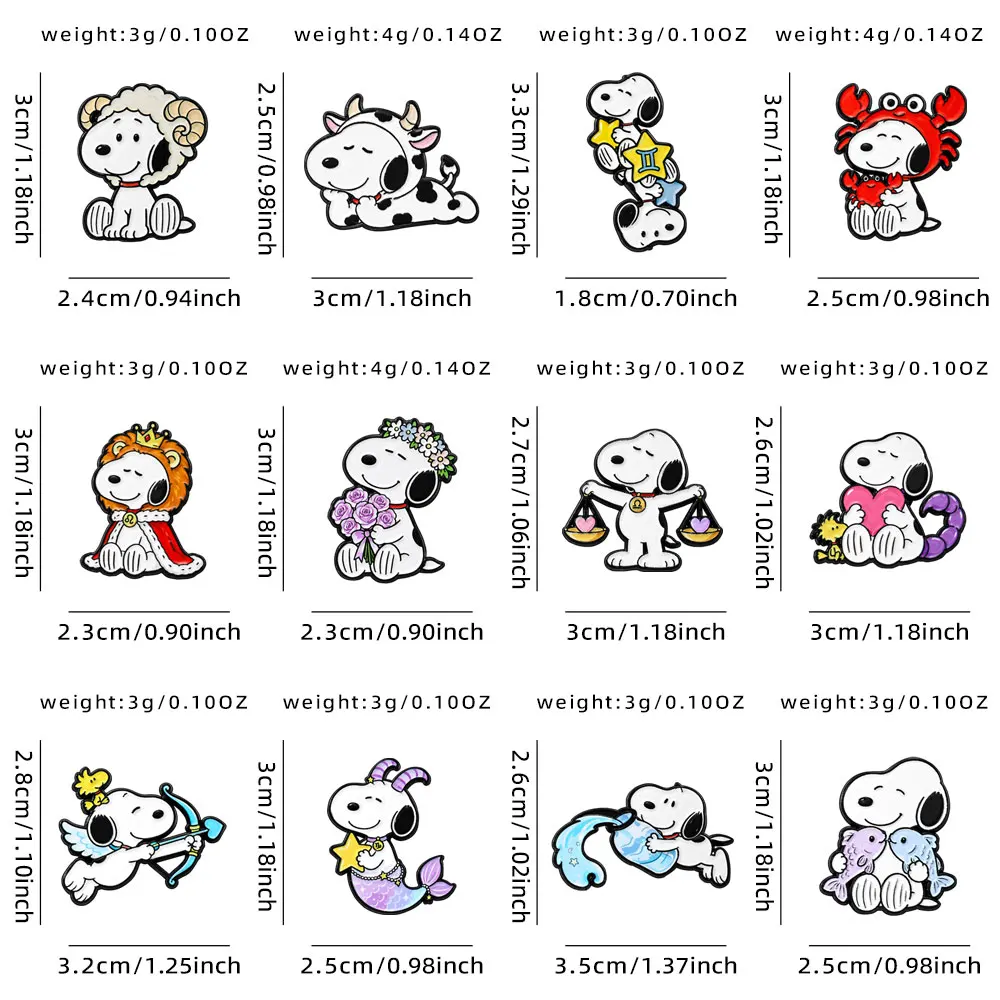 12 Zodiac Constellation Cartoon Dog Enamel Pins Set Cute Astrology Lapel Brooch Collection for Backpack Decor Gift for Fans