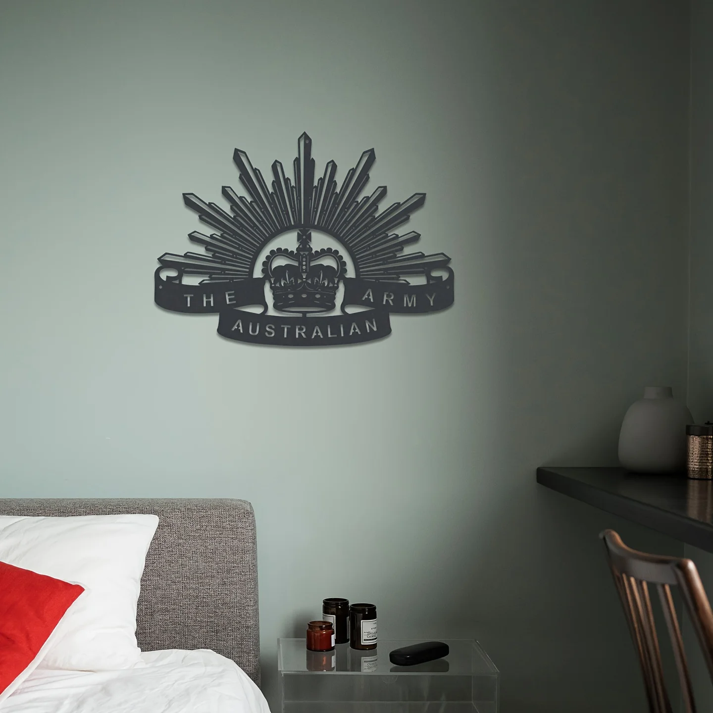 Australian Army Metal Wall Art - Black Iron Military-Themed Decor with Golden Emblem, Perfect Father'S Day Gift for Veterans