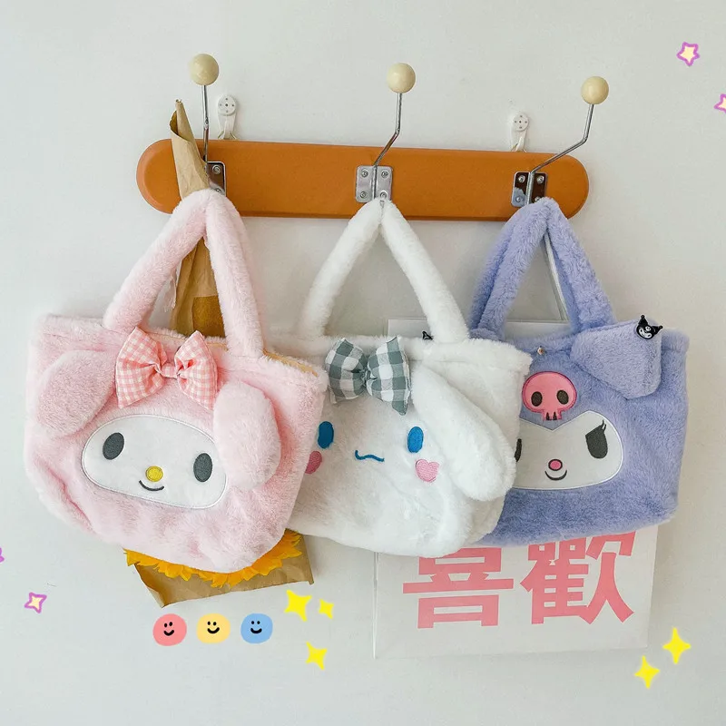 

Sanrioed Hellokittys Mymelody Cinnamoroll Kuromi Cute Plush Handbag 2022 New Cartoon Multi-color Furry Small Shoulder Bag