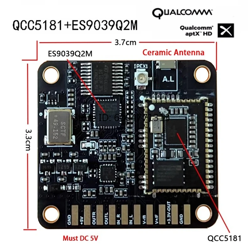 QCC5181 Bluetooth 5.3 LDAC Lossless Audio Decoder ES9039 HIFI DAC Module Serial Port Adjustable Volume Control