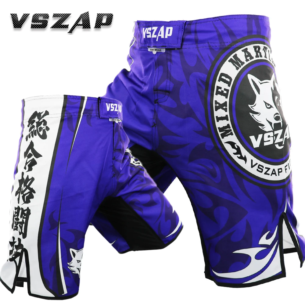 Vszap MMA Blue Mixed Shorts Martial Arts Jiujitsu MMA Grappling Fight Pants Mens Fitness Muay Thai Boxing Kickboxing Trunks