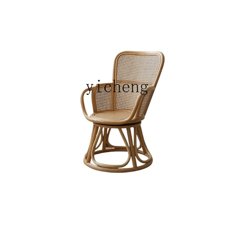 

Tqh Natural Real Rattan Single Leisure Armchair Household Rotatable Balcony Lazy Bone Chair Small Apartment