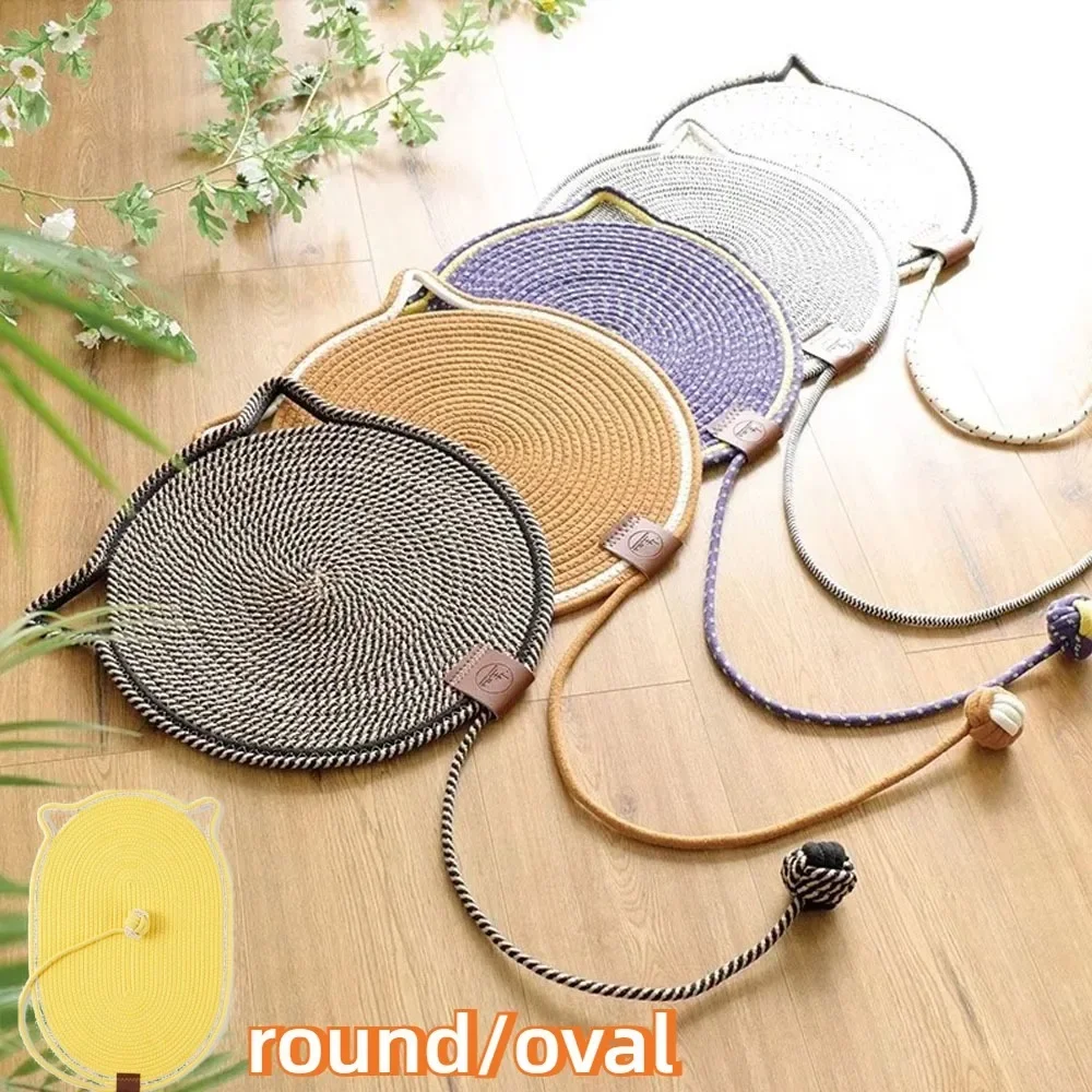 1PC Grinding Claw Tool Woven Cotton Rope Cat Claw Mat with Ball Integrated Sleeping Mat Round/Oval Cat Claw Mat Arbre A Chats