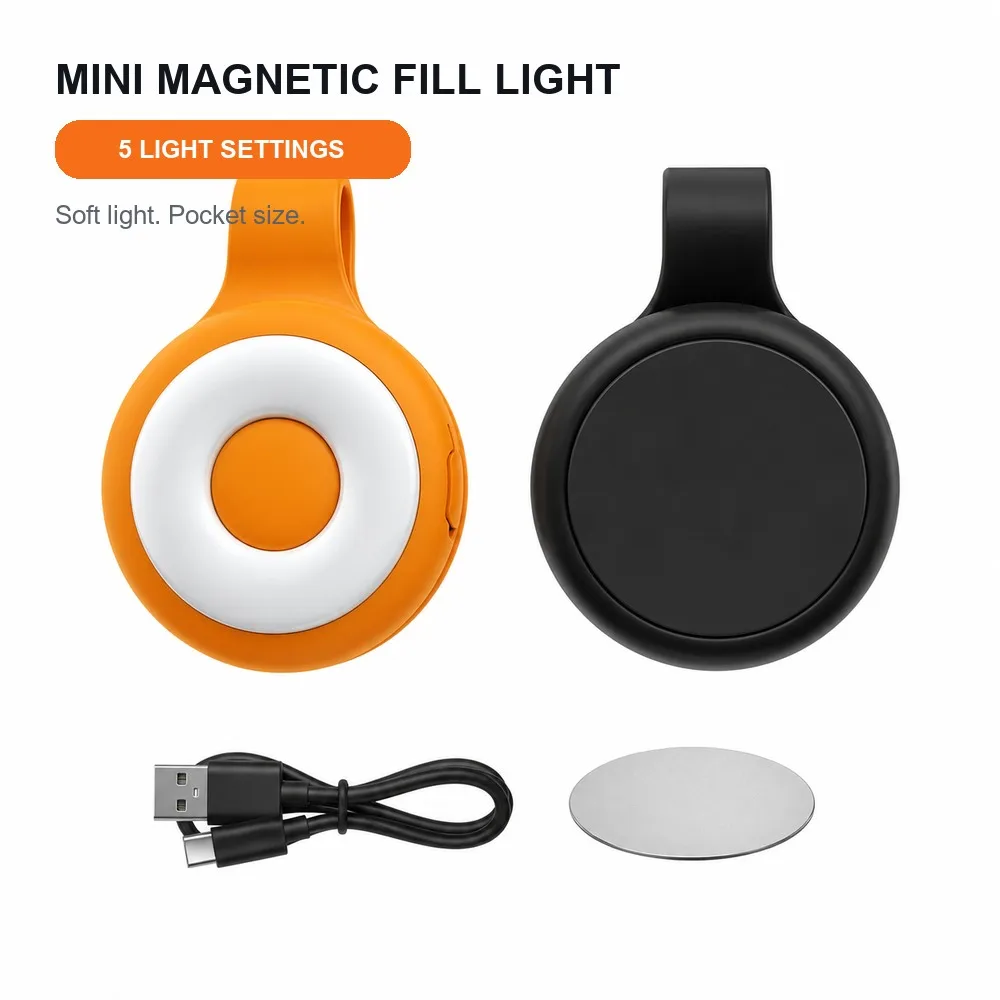 Mini Magnetic Phone Fill Light 5 Modes USB C Rechargeable Selfie Ring Lamp for Video Calls Food Photography Travel