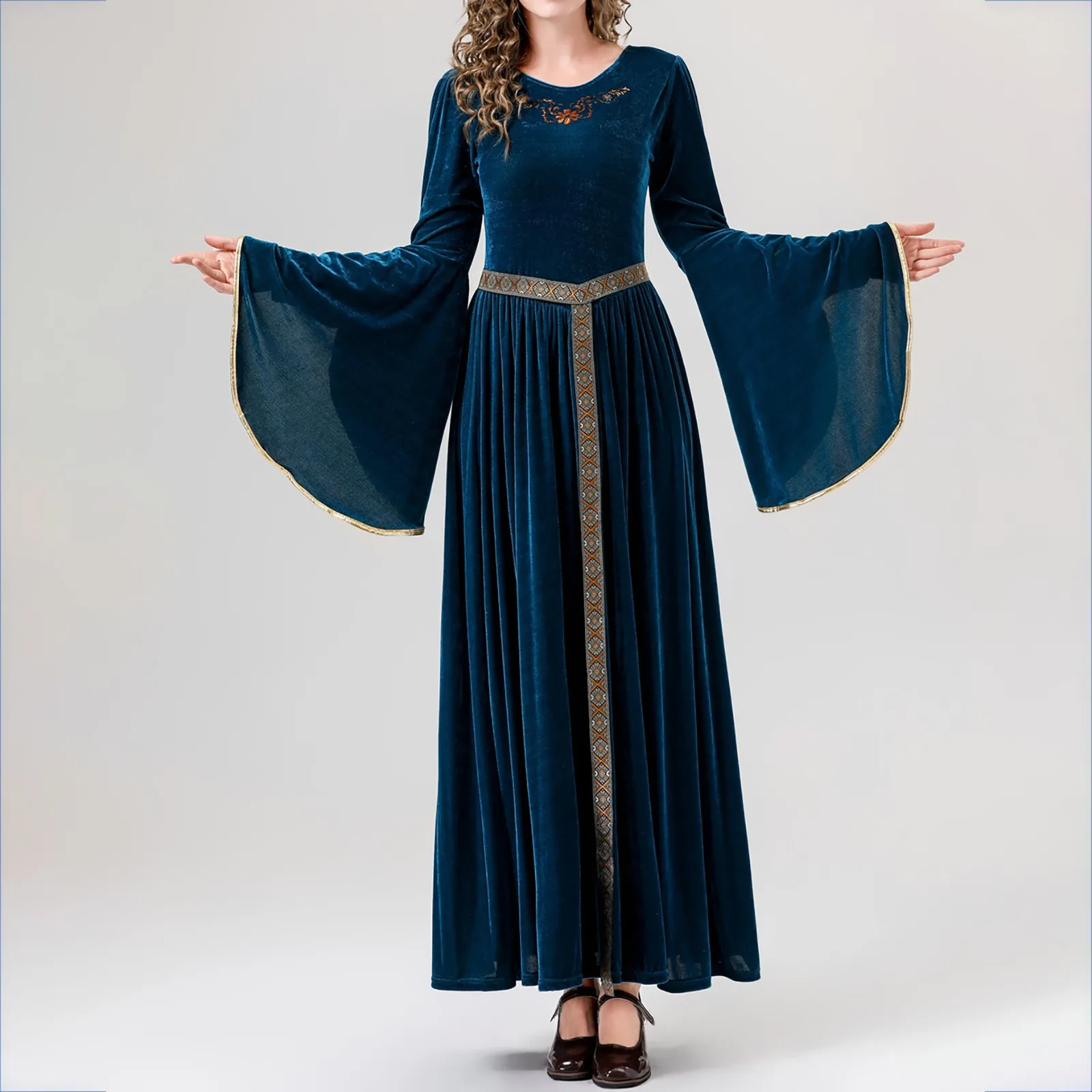 Frauen Vintage mittelalter lichen Kostüm Kleid Korsett Taille Retro Renaissance Maxi kleid Knöchel langes Kleid Halloween Cosplay Kleid