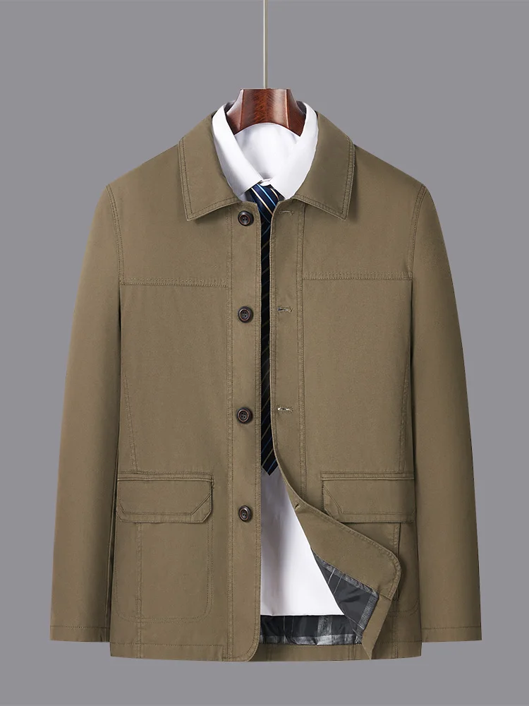 Jaqueta Cardigan Casual Masculina de Primavera e Outono, Ajuste Solto, Gola Alta, Tecido Fino de Aodão, Roupas para Pais, A...