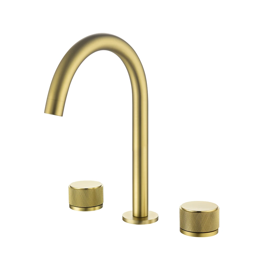 

Round Handle Brushed Gold 3 Hole Antique Brass Bathroom Basin Mixer Table Faucet for Basin Tap