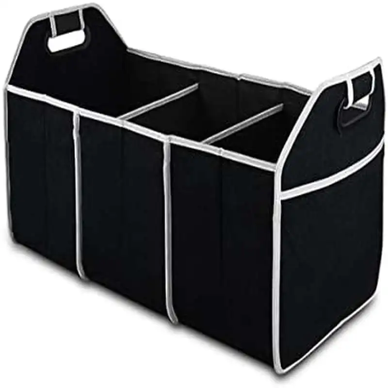 Portable 3-Compartment Foldable Car Trunk Organizer, Waterproof Storage Bag for SUV/Truck/Van/Car, Universal Durable Cargo Tote