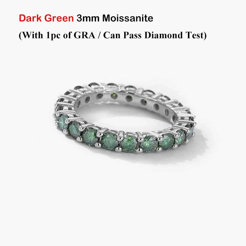 EWYA Full 2.2cttw 3mm Colored Moissanite Eternity Ring Band For Women S925 Silver GRA Certified Green Pink Black Wedding Rings