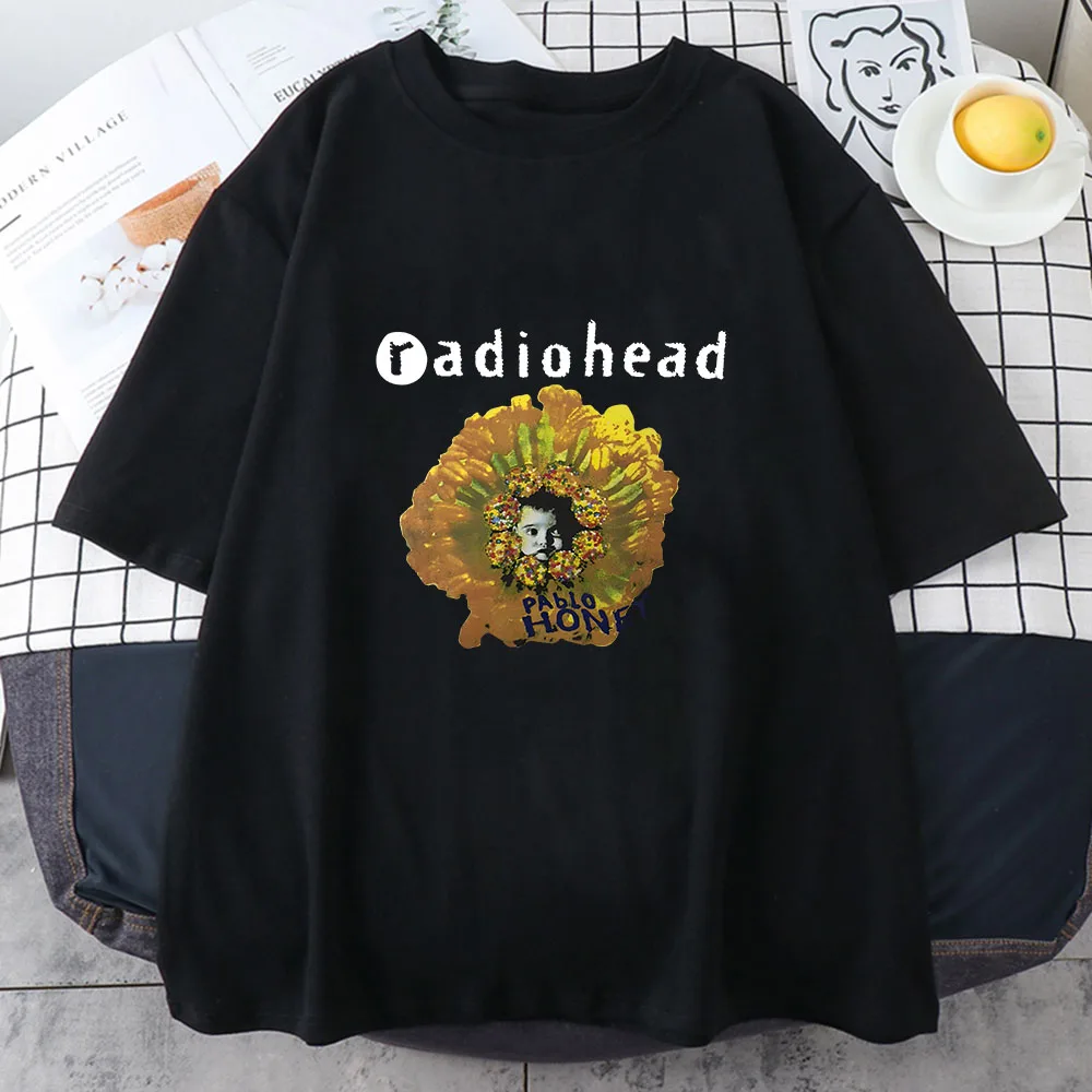 T-shirty z nadrukiem Radiohead wydruk graficzny zabawna koszulka z kreskówek Vintage Hip Hop damska odzież bawełniane, w stylu Harajuku koszulki