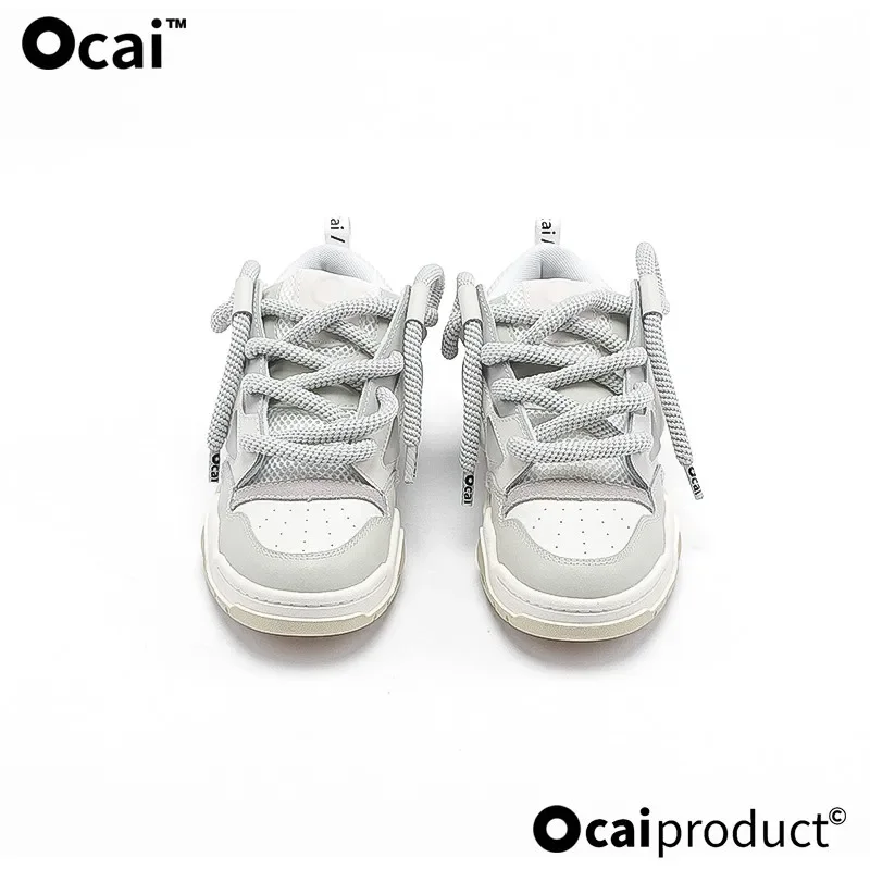 OCAI Spring And Autumn Spring And Autumn Women's Small White Shoes Women's Leather Thick-soled All-match Couple Shoes Sneaker