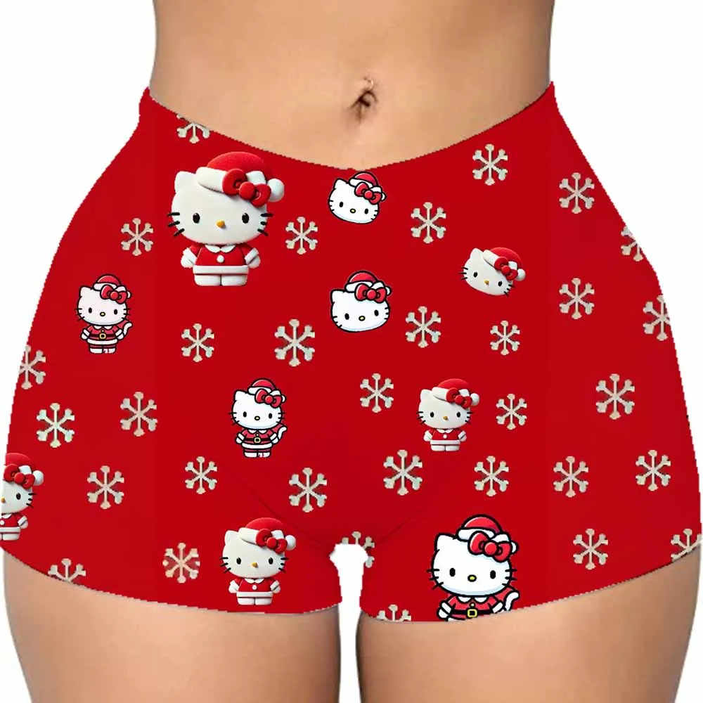Olá kitty impressão de fitness ginásio compressão curto cintura alta correndo shorts treinamento respirável curto feminino elasticidade hip treino