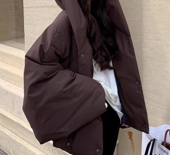 Winter Design-style Hooded Warm Poncho with Batwing Sleeves and Down Jacket