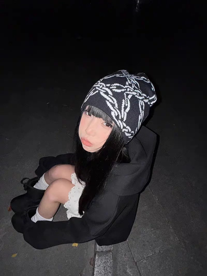 Topi Rajut Pola Rantai Kasual Hip-hop Olahraga Luar Ruangan Tren Nyaman Hangat Topi Personalisasi Fashion Beanie Hadiah Fashion
