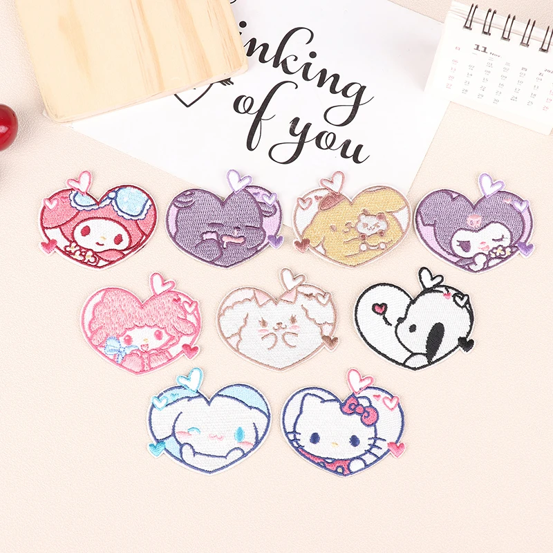 

9Pcs Anime Sanrio Figure Embroidered Patches Hello Kitty Kuromi Melody Cartoon Hook And Loop Embroidered Cloth Sticker Sewing