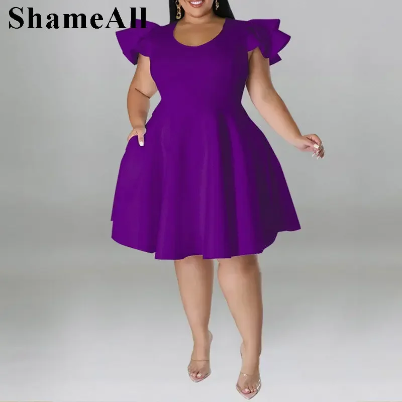 Plus Size Layered Ruffles Short Sleeve Short Party Dress 4XL Summer Women Big Swing Cocktail Gowns Party Club A-line Mini Dress