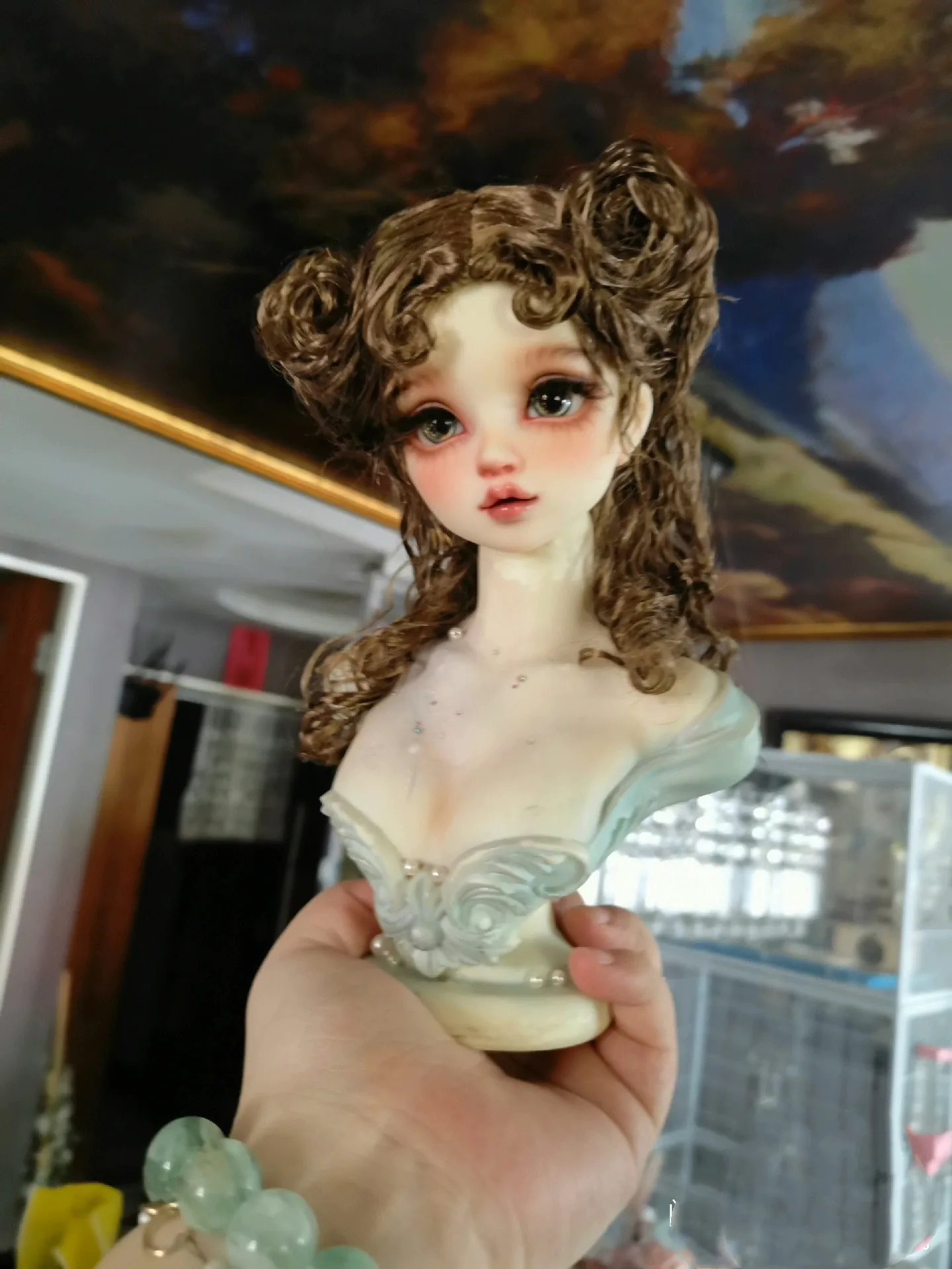 로얄 귀족 다크 브라운 램 롤 가발, 모조 모헤어 스타일링 헤어, 1/3 BJD 인형, 무료 배송