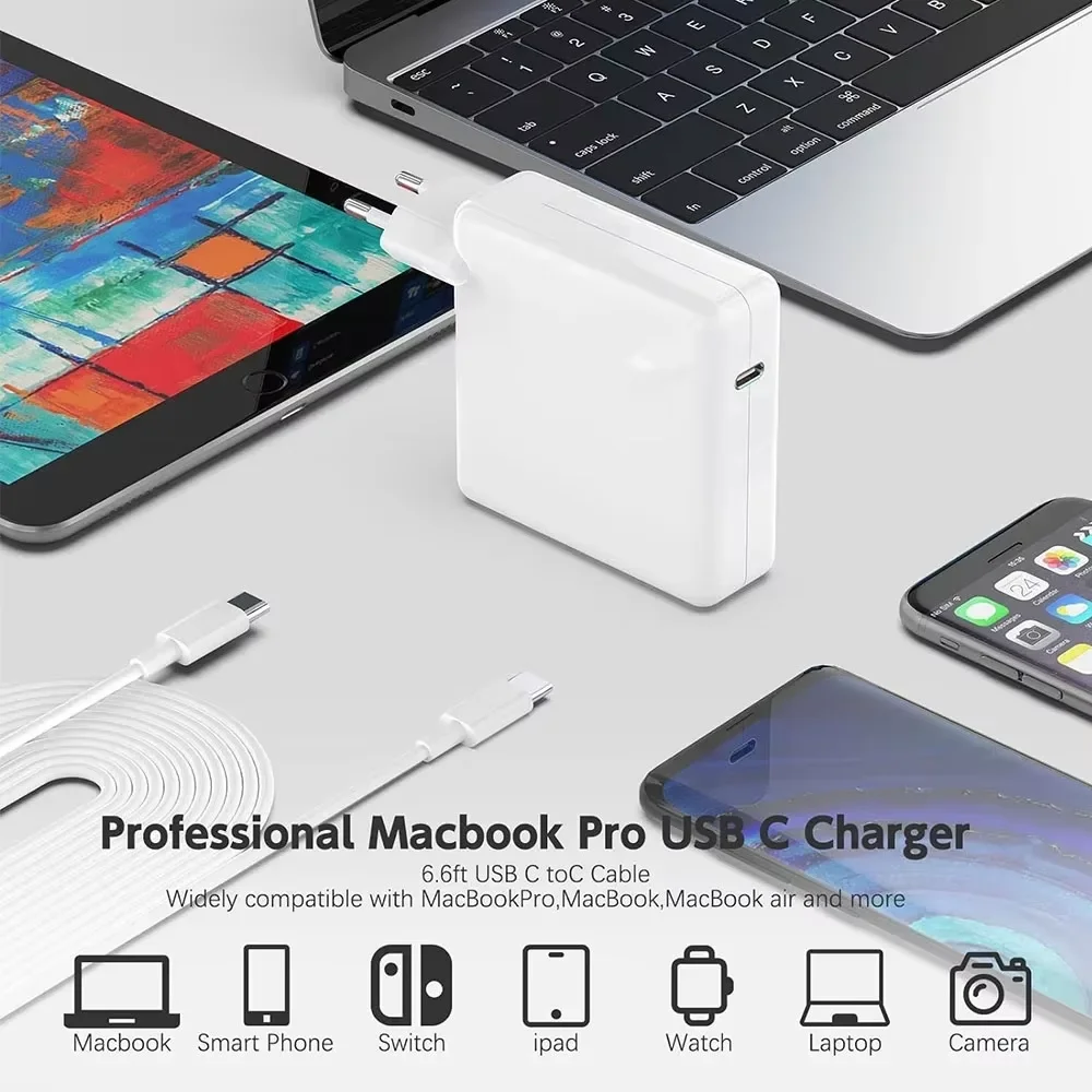 محول طاقة USB-C بقدرة 30 وات لجهاز MacBook Air/Pro - شاحن PD سريع متوافق مع MacBook 12/13/15 بوصة، iPad Pro، iPhone 15/14/13