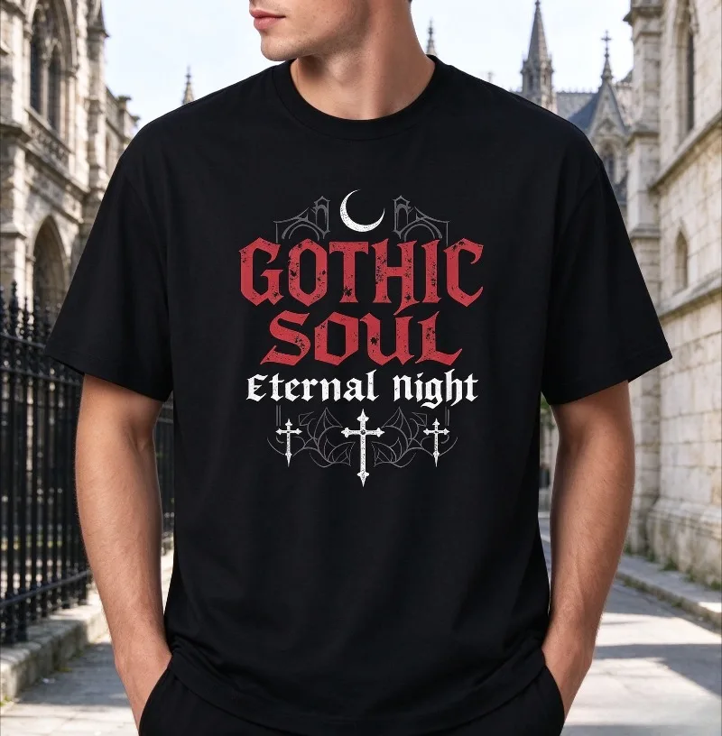 Gothic Soul Eternal Night Dark Aesthetic Graphic T-Shirt, Men’s Casual Short Sleeve Crew Neck Tee,Modal for Wear Streetwear