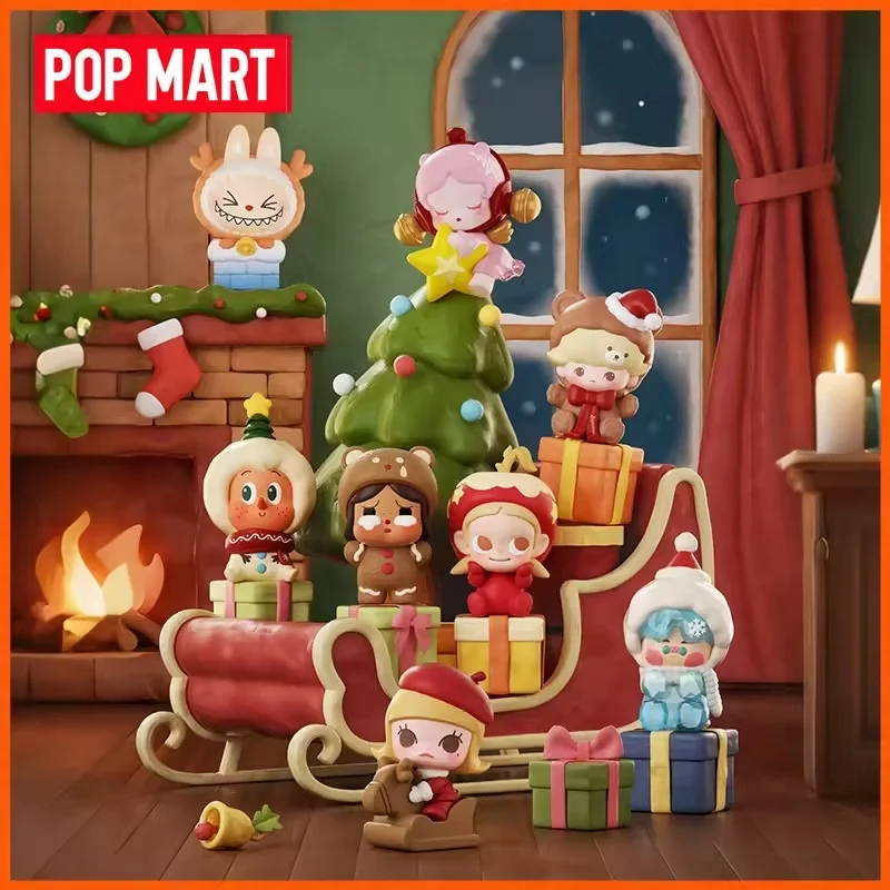 POPMART POPBEAN Christmas Gift Delivery Series Blind Box Mini Figure Set Box Desktop Decor Model Toy Mystery Box Surprise Gift