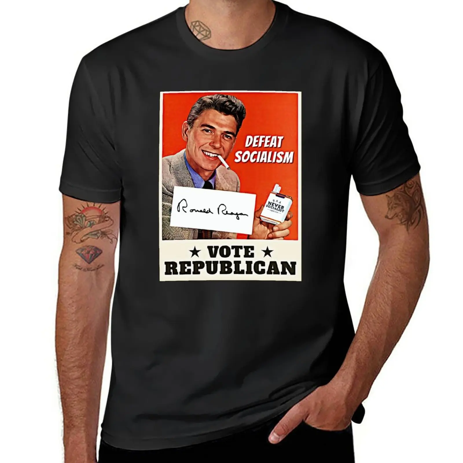 New Ronald Reagan Defeat Socialism Vote Republican T-Shirt black t shirt custom t shirts mens plain t shirts