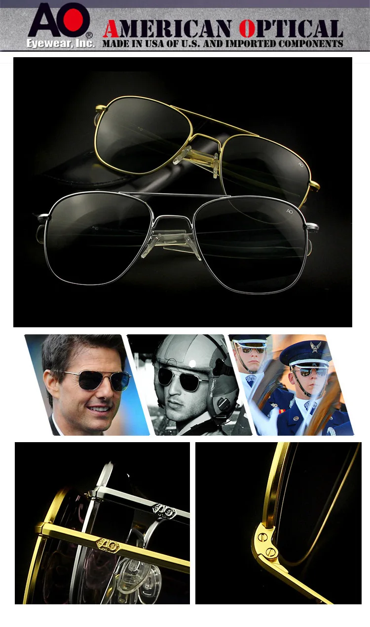 Ao Sonnenbrille Mann amerikanische Armee Militär Luftfahrt Pilot polarisierte Sonnenbrille Frau Luxusmarke Vintage Metall Titan Rahmen – Detail 2